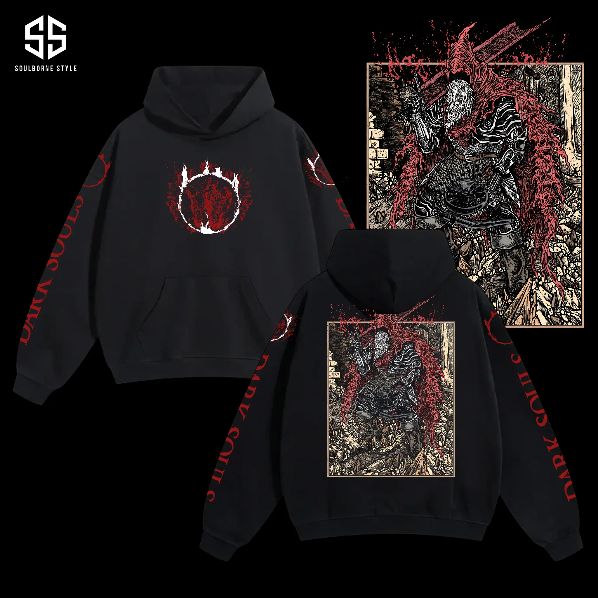 [Soulsborne Style] Vintage Grim Style Slave Knight Gael - Dark souls Unisex Hoodie, Soulsborne Gaming Apparel, Game Shirt, Video Game Clothes, Boy Merch, Gift For Him, Gift For Her, Soulslike Streetwear