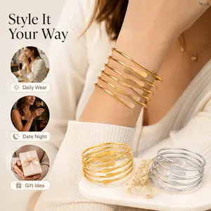 Women's 6-Piece Cuff Bangle Set in Gold & Silver Tone, Minimalist Stackable Bracelets, Classy Feminine Lightweight Stylish Accessories for Daily Wear, Exquisite Trendy Bracelet