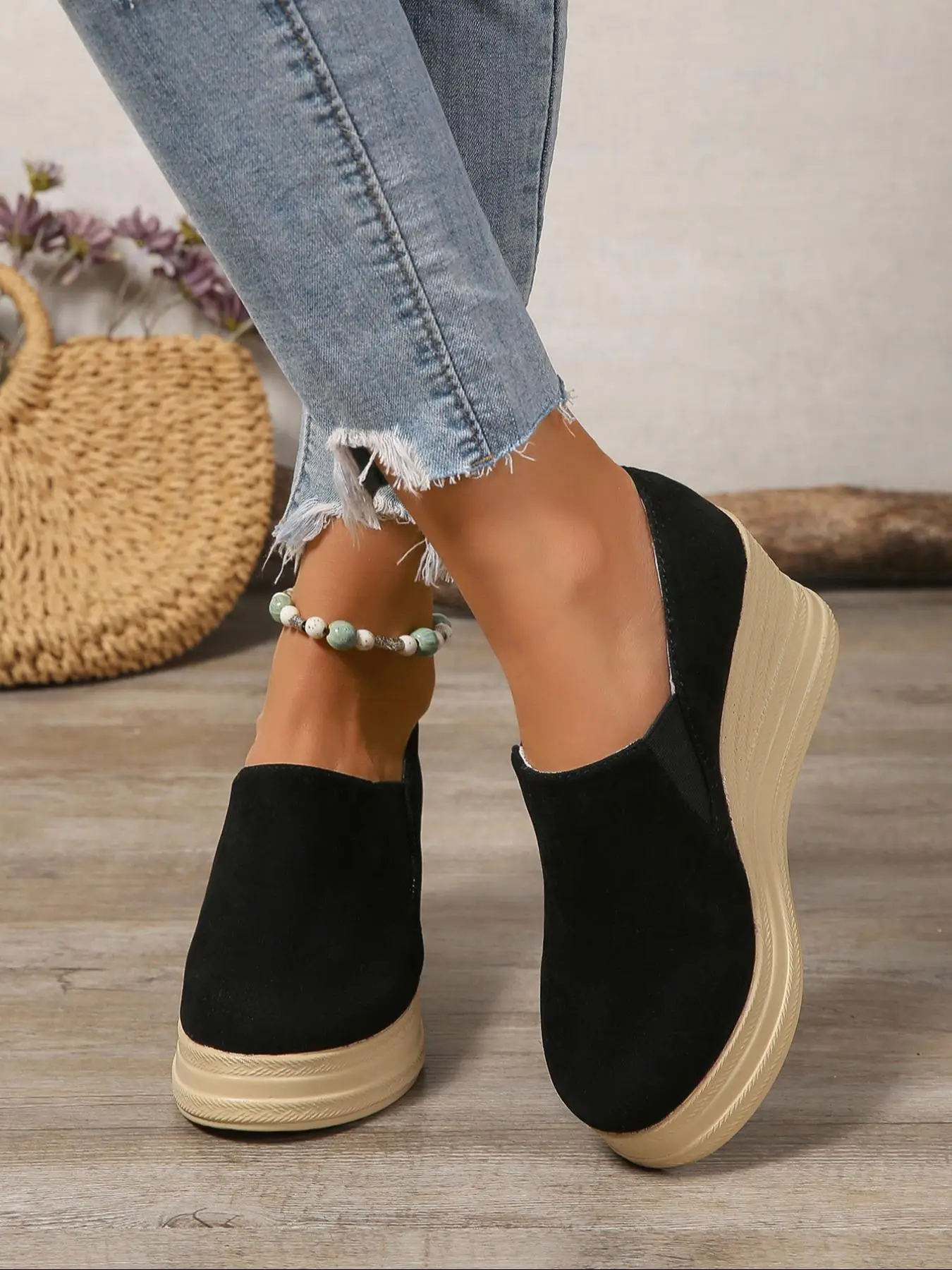 Women's Fashionable Solid Color Wedge Shoes, Casual Comfortable Shoes for Daily Wear, Female All-match Trend Shoes for Daily Wear, Girl