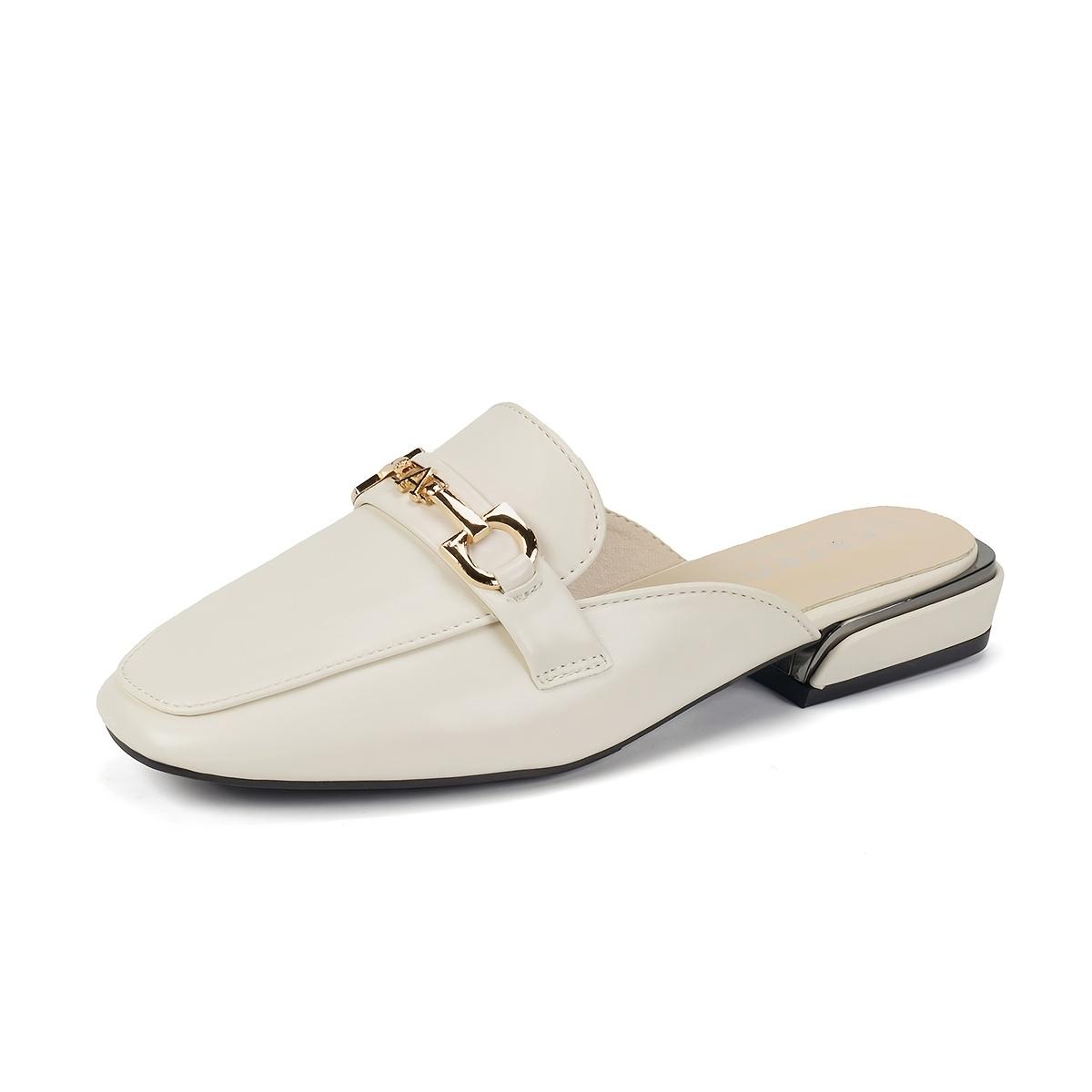 New Versatile Open-Toe Heeled Half Women'S Wear Metal Muller Shoes Lazy One-Step Flat And Loafer Shoes, Women Shoes