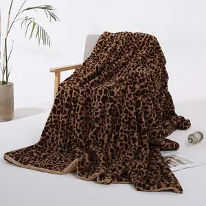Velboa Super Soft Leopard Blanket Double Layer Bedding Thick Sofa Cover Furry Fuzzy Fax  Throw Blanket (Brown,63 x 79 Inch)