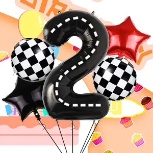 Race Car Theme Number Star Balloons, Checkered Foil, Multi Shape Mixed Color Set, Boys Birthday Party Decor, Sports Event Festivals