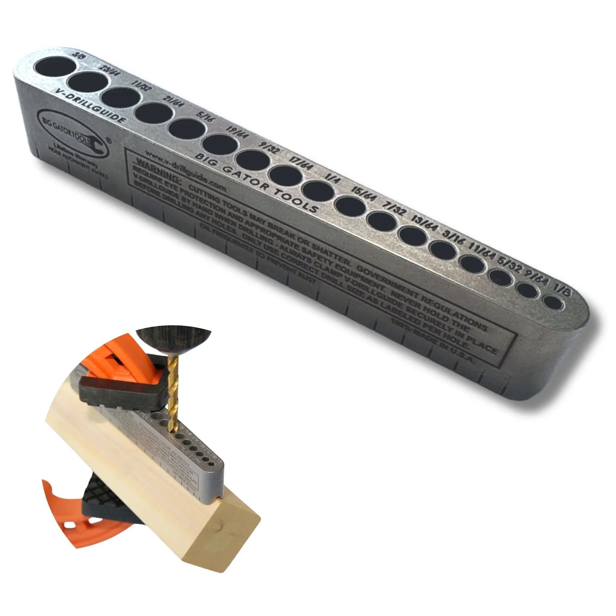 Big Gator Tools Standard V-DrillGuide (1/8-3/8") - 17 Holes, Heat-Treated Steel, Portable Drill Bit Guide, USA-Made, Lifetime Warranty, STD1000DGNP