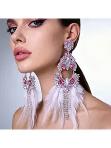 Hot selling exaggerated feather earrings high-end tassel earrings stage accessories for women