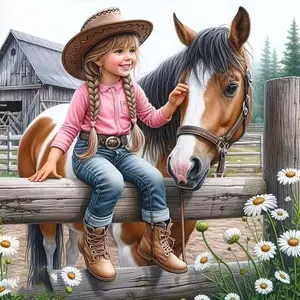 5D DIY Full Drill Round Diamond Painting Kits - Diamond Art Craft Kit Horse, Farm, Daisy. Mosaic, Canvas - DIY Decorative Painting, Home Wall Decor, Suitable for Halloween, Christmas, Birthday, and Anniversary Gifts.