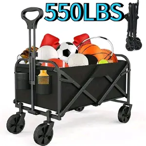 550LBS Foldable Collapsible Wagon with All-Terrain Wheels Heavy Duty Utility Cart for Beach Garden Camping Shopping Groceries Sports with Drink Holders