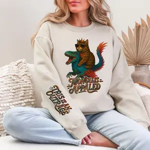 Dungeon Crawler Carl Sweatshirt, Princess Donut And Mongo Sleeve Print Sweatshirt, Fantasy Dungeon Sweatshirt, Donut Mongo Merch, Cat Lover, Unisex Long Sleeve Crewneck