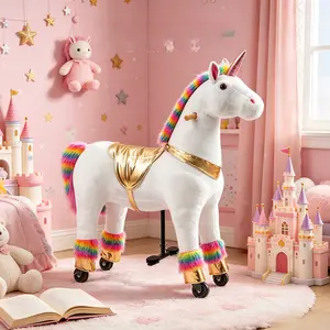 Unicorn Ride on Toy for Girls 4 to 8 Years, Soft Plush Horse Riding with Steering Handle, Weight Capacity 165 LBS, No Batteries or Electricity Cute Play