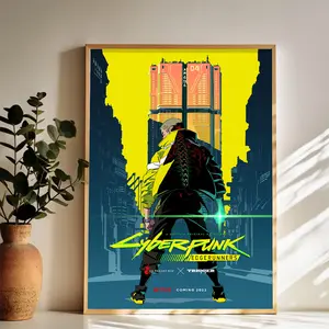 Cyberpunk Edgerunners - Neon Cityscape Wall Art Vintage Black and White Art Posters Funky Aesthetic Canvas Prints Retro Bar Cart Decor for Bar Bedroom
