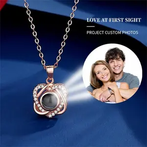 Personalized Custom Photo Projection Necklace, flower pattern Charm Necklace with Picture Inside, Women's Memorial Gift for Her