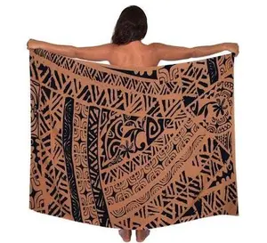 2 YARDS HAWAIIAN PRINT RAYON SARONG - Brown Tribal