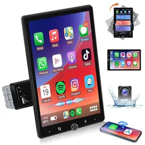 10.4" Single Din Touchscreen Car Video Player - HD Rotatable Display, Wireless CarPlay, Android Auto, Adjustable Bluetooth Radio, Mirror Link, FM Radio, Subwoofer, SWC, Backup Camera, Voice Control, Father's Day Gift Option