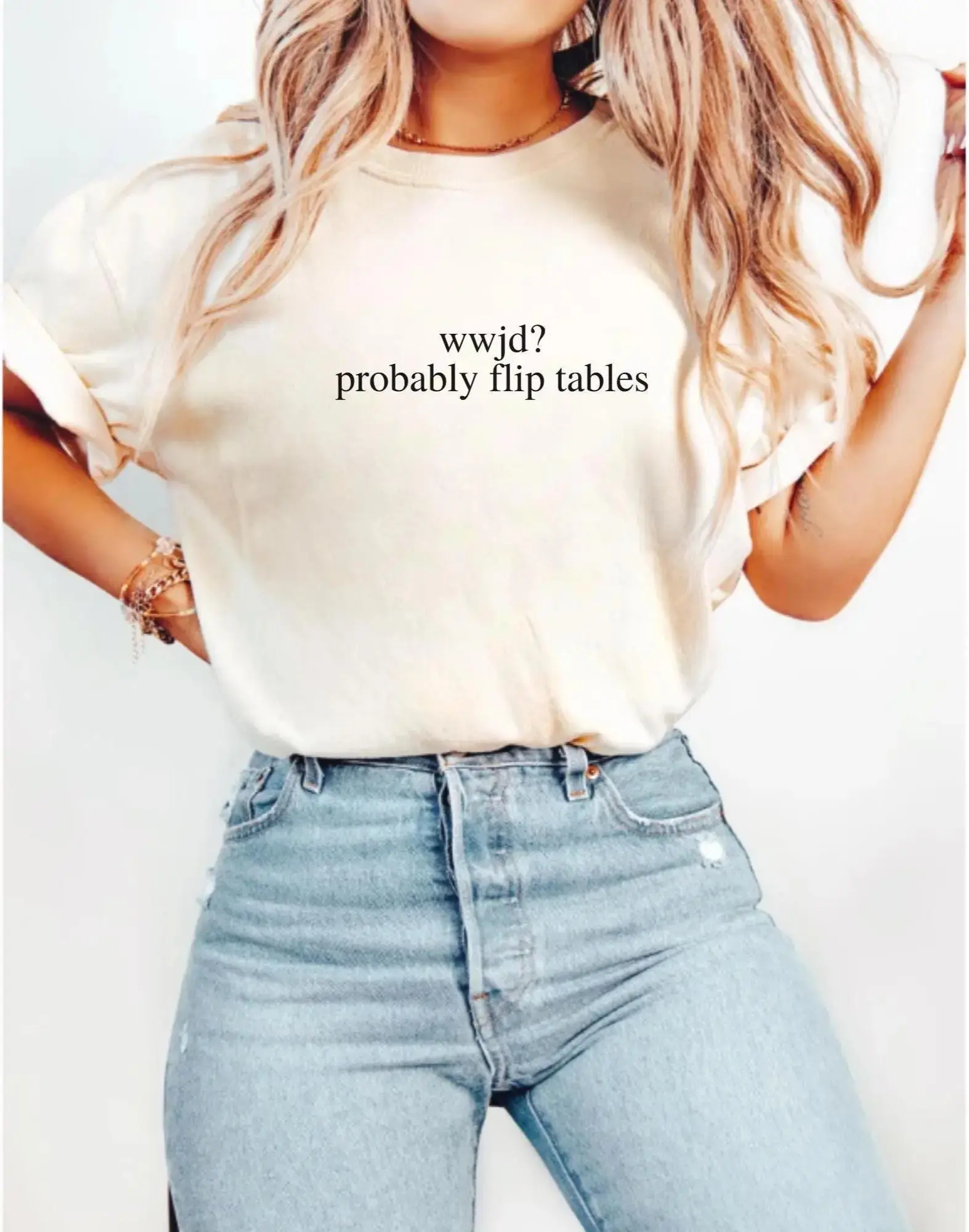 WWJD Probably Flip Tables Shirt, Funny Christian Shirt, Sarcastic Jesus Tee, Faith Humor T-Shirt, Christian Idea, Religious Graphic Tee