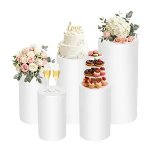 5 Piece Wedding Cake Stand Set Iron Cylinder Display Different Heights 10 to 35 5 Inch White for Dessert Table Flower Arrangement Party Decoration