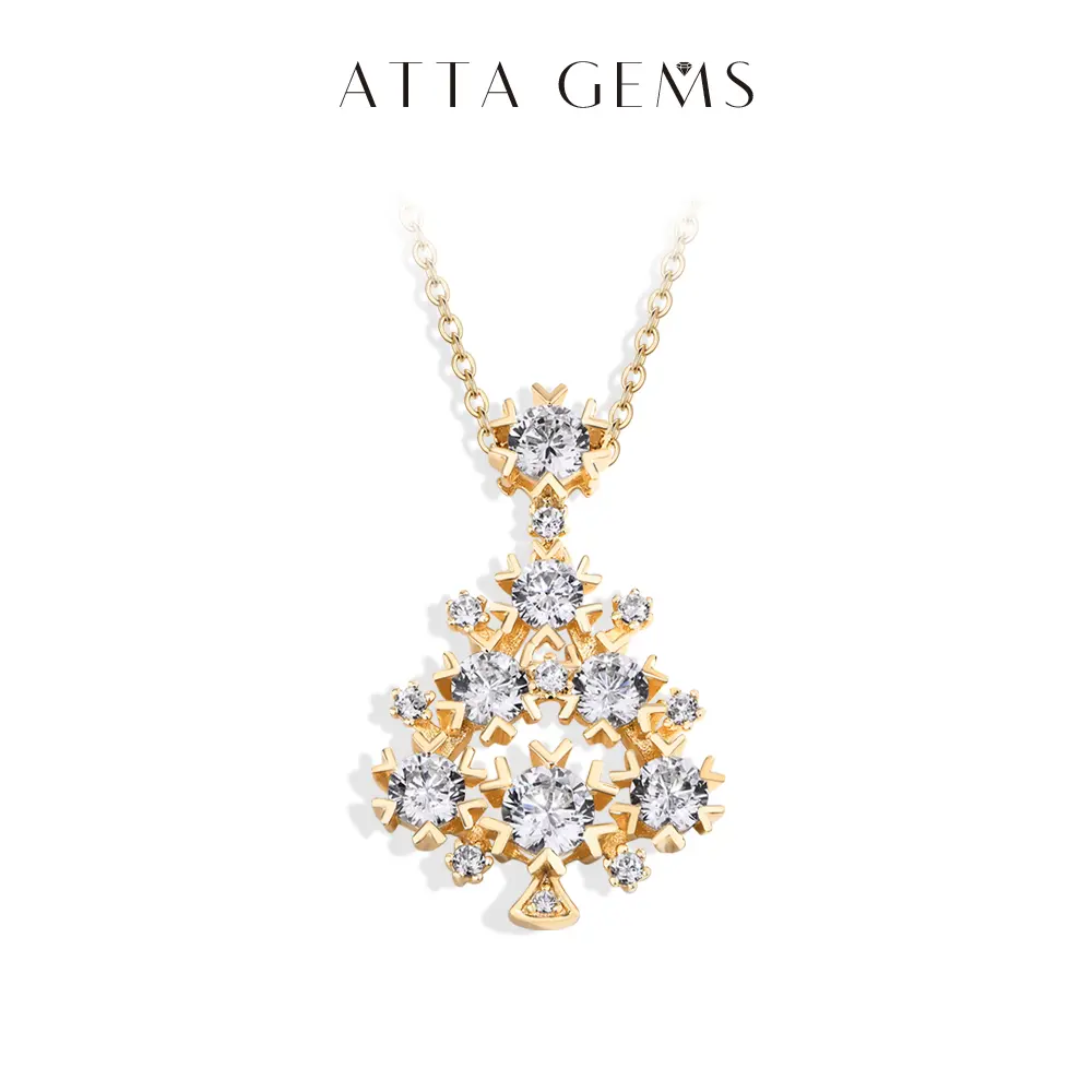 ATTAGEMS Lab-Created Moissanite Pendant 925 Sterling Silver Necklace Birthday Christmas Tree Gift N051, Unisex, Holiday Wear,summerwins