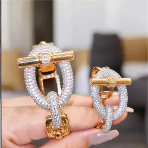 Stainless Steel Set Bracelet & Ring - Elegant Design with Clear Stones and Gold-Tone Finish