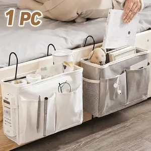 Bedside storage rack, hanging bedside storage box with bars, bedside item basket, can hold magazines, books, phones, water bottles and glass cups