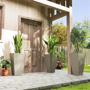 Tall Planters for Outdoor Plants Set of 3, 28 In Taper Planters with Drainage Holes, Indoor Grande Plant Pots, Front Porch Decor, Grey