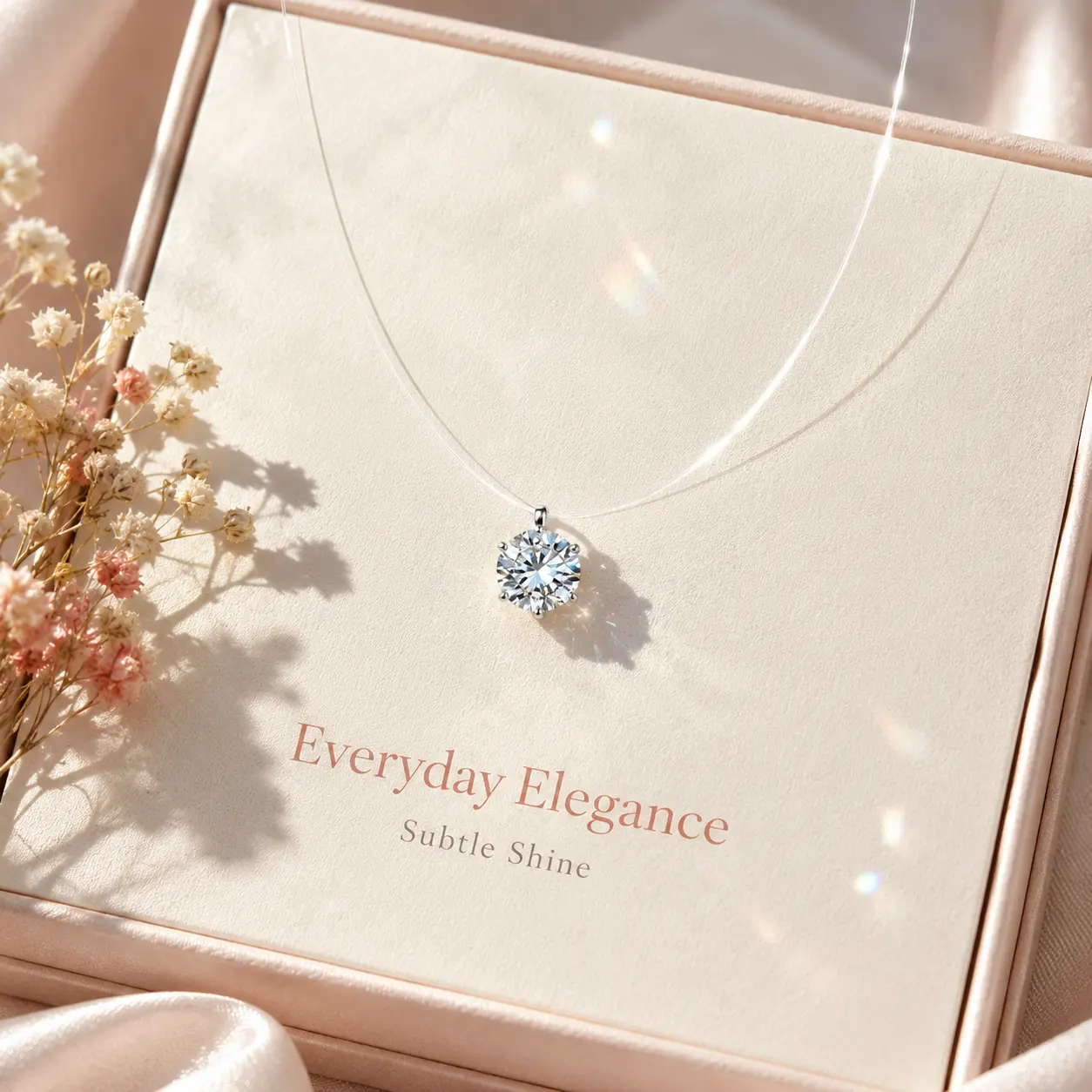 Women's High-End Mermaid Tears Invisible Thread Clavicle Chain - Transparent Fishing Line, Super Sparkling Zircon, Copper Fashion Versatile Costume Jewelry Necklace