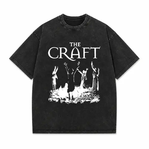 Menswear 230g Washed Cotton Fabric T-Shirt - Unisex Vintage Halloween Short-Sleeve Round-Neck Top, Soft Loose-Fit Casual Streetwear