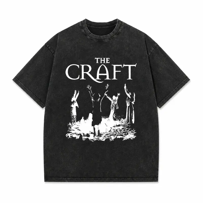 Menswear 230g Washed Cotton Fabric T-Shirt - Unisex Vintage Halloween Short-Sleeve Round-Neck Top, Soft Loose-Fit Casual Streetwear