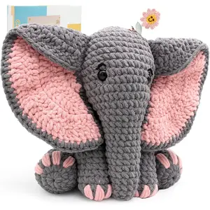 Crochet Kit for Beginners,13in Crochet  Kit Elephant,Crochet Starter Kit  for Adults with Yarn Sets,Amigurumi Crochet Kit with Step-by-Step Video Tutorials