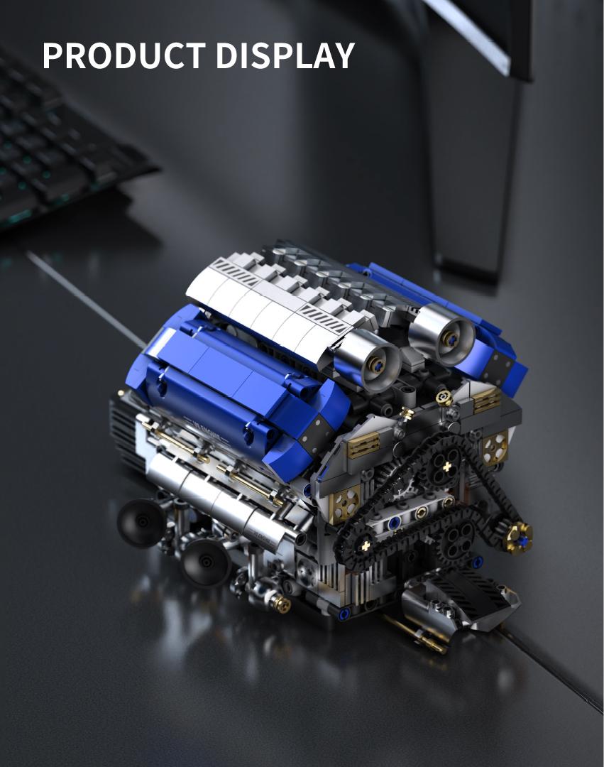 V8 Engine Model Kit That Runs, Motorized Visible Engine Building Set, Mechanical Chain & Cylinder Linkage Structure, STEM Learning Construction Toy, Holiday Birthday Gift for Car Enthusiasts & Adults