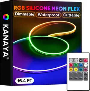 16.4FT/5M LED Neon Strip Light Remote Control Waterproof RGB Neon Rope Lights Cuttable Outdoor