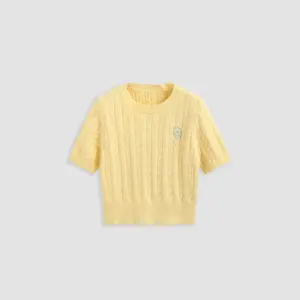 Cider [4 colors, size 0-10] Round Neck Floral Embroidery Knitted Crop Sweater