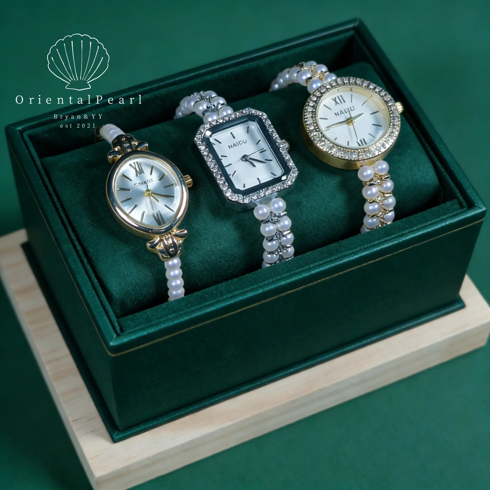 OP-Pearl Watch Women's Natural Pearl Watch with Freshwater Pearls Silver or Gold Color Rhinestone Luxury Fashion Elegant Wrist Band Jewelry Gifts Lady