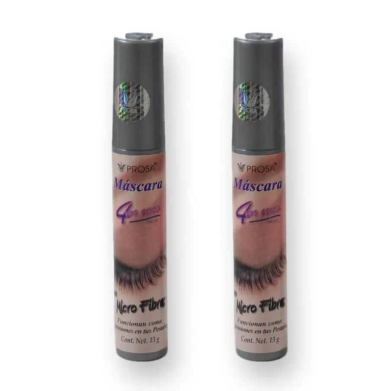 Prosa 4 En 1 Con Mascara Micro Fibras (2 Pack), 13g with 4 in 1 Formula, Deep Black Color for Intense Eyelashes Extension Lightweight Makeup