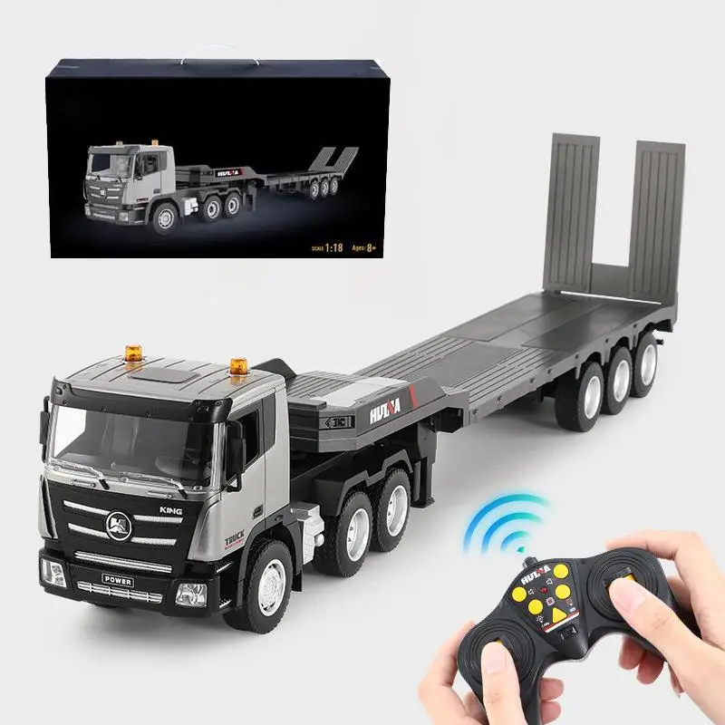 1:18 Alloy Remote Control Semi Truck Toy, 1 Box 2.4GHz Trailer RC Flatbed Trailer, Electronics Construction Vehicles Toy with Lights for Teens, Summer
