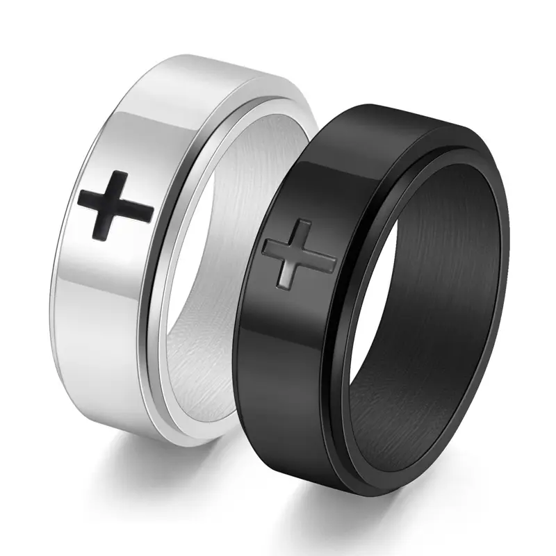 Unisex Stainless Steel Cross Chain Ring for Adults Durable & Stylish Accessory Available in Silver and Black