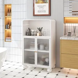 45.28" H White Freestanding Storage Cabinet with Tempered Glass Door Shelves Waterproof Display Cabinet for Bathroom Living Room Kitchen