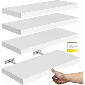 Floating Shelves for Wall 16'' Rustic Wall Shelf for Room Decor Storage Display Small Book Shelf Wall Mounted Hanging Shelves for Bedroom Bathroom Living Room Kitchen White Set of 4