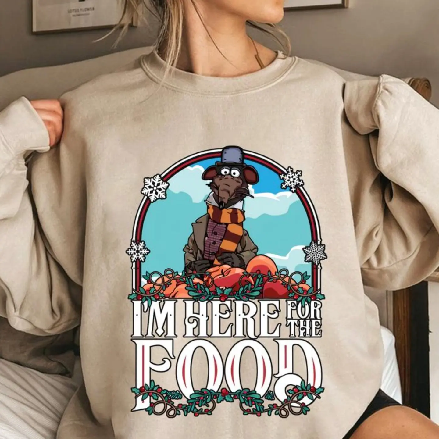 Muppet Christmas Carol Tee Shirt, I'm Here For The Food Shirt, Vintage Christmas Sweatshirt Cute Cozy Gift for Her And Him, Full Size, Full Color