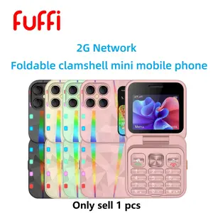 FUFFI foldable clamshell mini mobile phone, Portable cell phone, Surrounding light effect, 2.4-inch screen, 1250 mAh battery, Equipped with lanyard/flashlight/FM radio, 2G network, Dual SIM dual standby, Supports TF card expansion