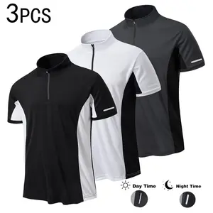 3-piece men's contrasting side panel short sleeved top with reflective strip, regular fit, half zip stand up collar design, suitable for training, sports and casual wear, designed specifically for dynamic sports