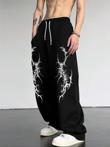 Original Gothic Tattoo Dark Style Men's Casual Sports Loose Straight Leg Pants, breathable sporty bottoms, Random Print, Fitted, Spring & Fall