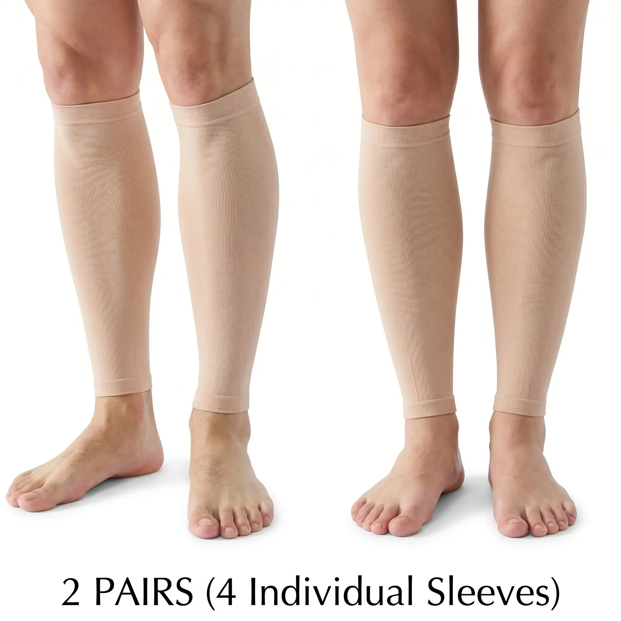 Calf Compression Sleeves (2 Pairs) for Men & Women, 20-30mmHg Medical Grade Leg Support for Shin Splint Relief, Varicose Veins, Running & Cycling Recovery, Beige, Legs