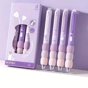 Cute Cartoon Design Gel Pen (4 Counts/set), Erasable Soft Grip Gel Pen, Writing Pen for School & Office, Stationery Supplies, Aesthetic Pens, Unique Pens
