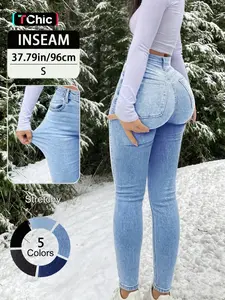 Elegant High Waist Long Skinny Denim Jeans for Women, Womenswear, Versatile Four Seasons Wear, Slimming Fit, Stylish Chic Casual Pants, Trouser, Basic, Denim Skinnies, Light Wash Jeans