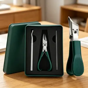 3-Piece Green Eagle Beak Nail Clipper Set – Thick Nail Clipper, Ingrown Toenail Lifter & Nail File | Heavy-Duty Pedicure Kit for Thick & Ingrown Nails, Stainless Steel Grooming Tools for Home or Travel
