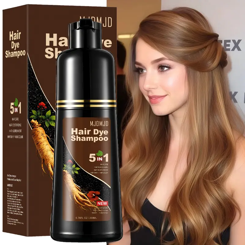 Blonde Brown Instant 5 in 1 Hair Dye Shampoo, Grey Hair Coverage, Contains Ginseng Extract, Herbal Ingredients Natural Shampoo Hair Dye, Unisex 200ml, Salon Semi-Permanent Color，Mother's Day gift