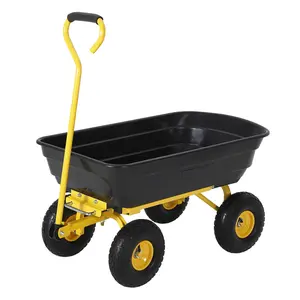 Heavy Duty Garden Dump Cart 600 lbs – Utility Yard Wagon with Quick Release, 10-Inch Flat-Free All-Terrain Wheels, for Soil, Plants, Tools – Durable Steel Design – Black Frame, Black Handle
