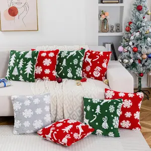 Christmas Themed Cushion Cover, 1 Count Jacquard Plush Pillow Cover, Soft Comfortable Throw Pillow Cover for Sofa Farmhouse Bed Car Decoration