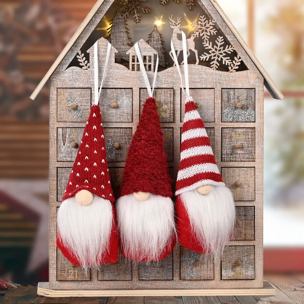 Set of 3 Festive Christmas Gnome Desktop Decorations, Colorful Polyester Hanging Ornaments with Plush Accents, Perfect for Holiday Parties & Home Decor