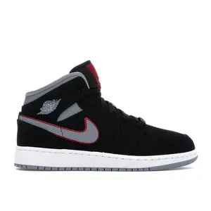Jordan Kid's 1 Mid Black Particle Grey Gym Red, from StockX