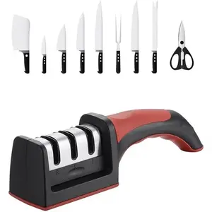 1pc Manual Knife Sharpener, 3-Stage Knife Sharpening Tool With Plastic Handle, For Restoring, Repairing, Polishing Knives And Scissors, Kitchen Supplies