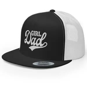RIVEMUG NX Girl Dad Embroidered Flat Bill Trucker Hat High Crown Adjustable Cap